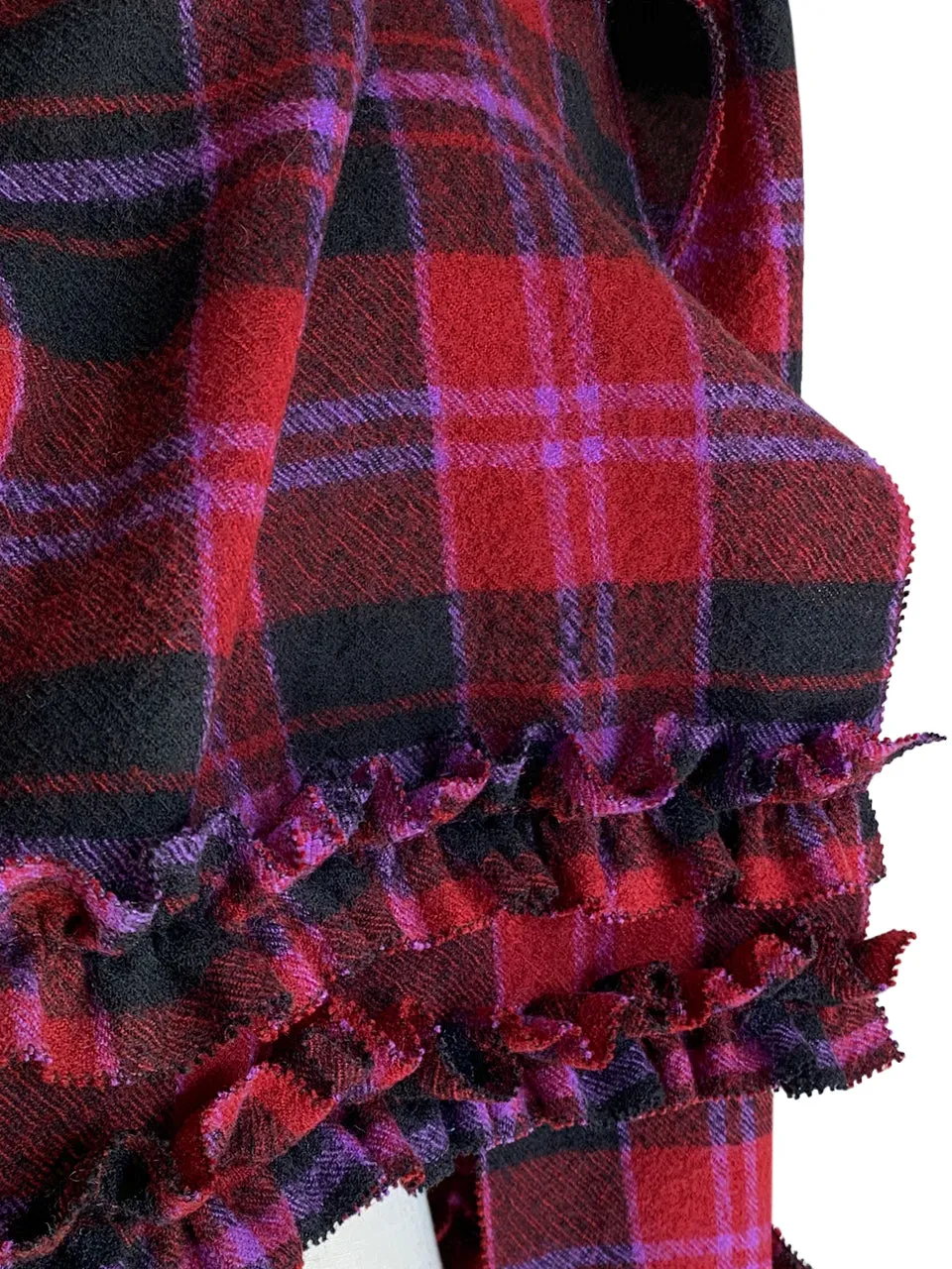 Surprise Sale! Red Plaid Pleated Ruffle Trim Check Woollen Scarf