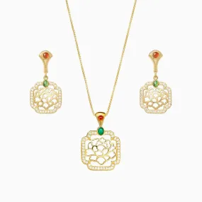 Tang Flower Dangle Earrings & Necklace Set