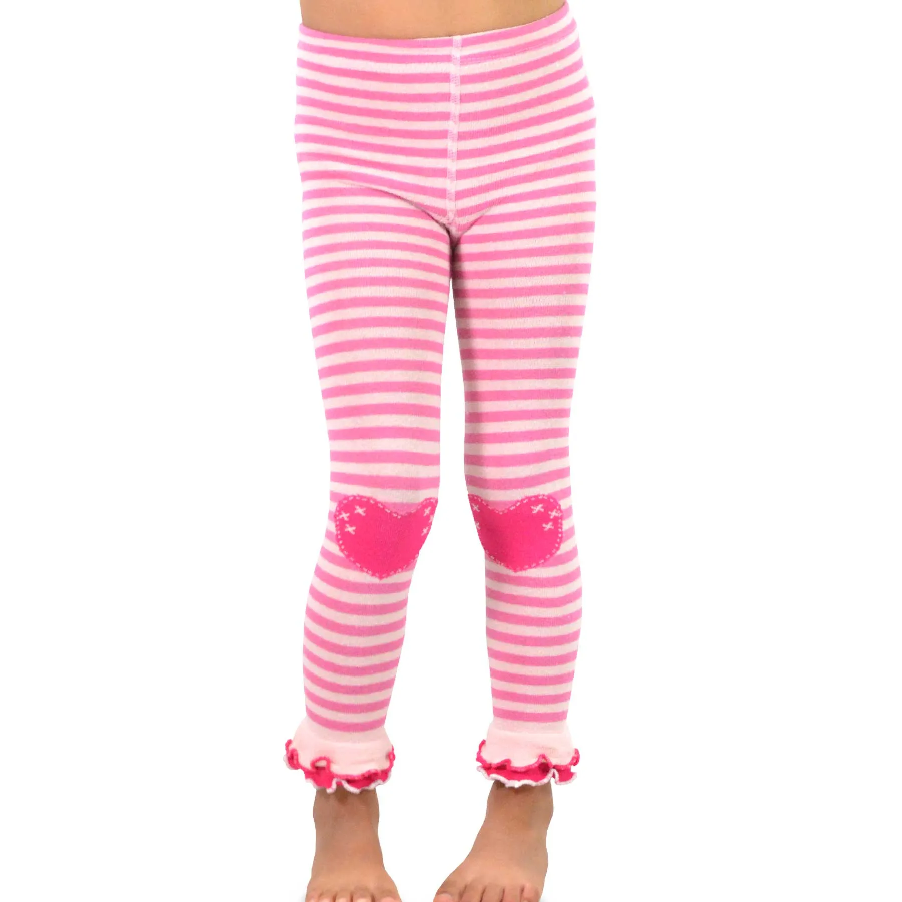 TeeHee Socks Kid's Casual Cotton Footless Tights Stripes with Hearts 3-Pack (70307)