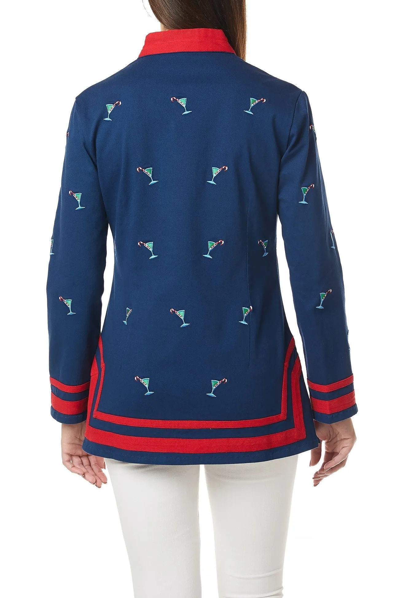 Tunic Top Nantucket Navy with Martini Candy Cane and Red Trim