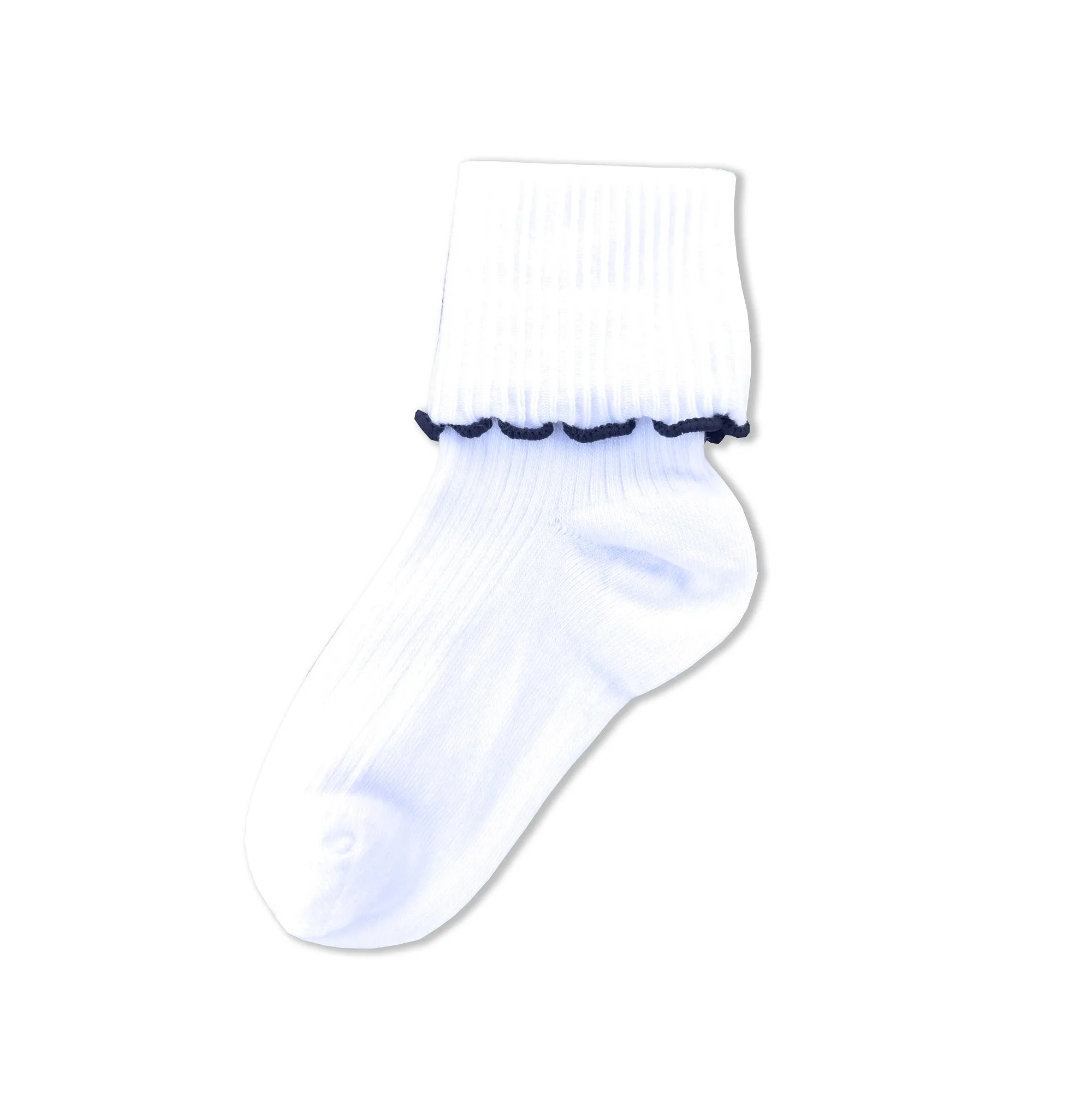 Turn Cuff Lettuce Edge Combed Cotton Seamless Toe School Uniform Socks