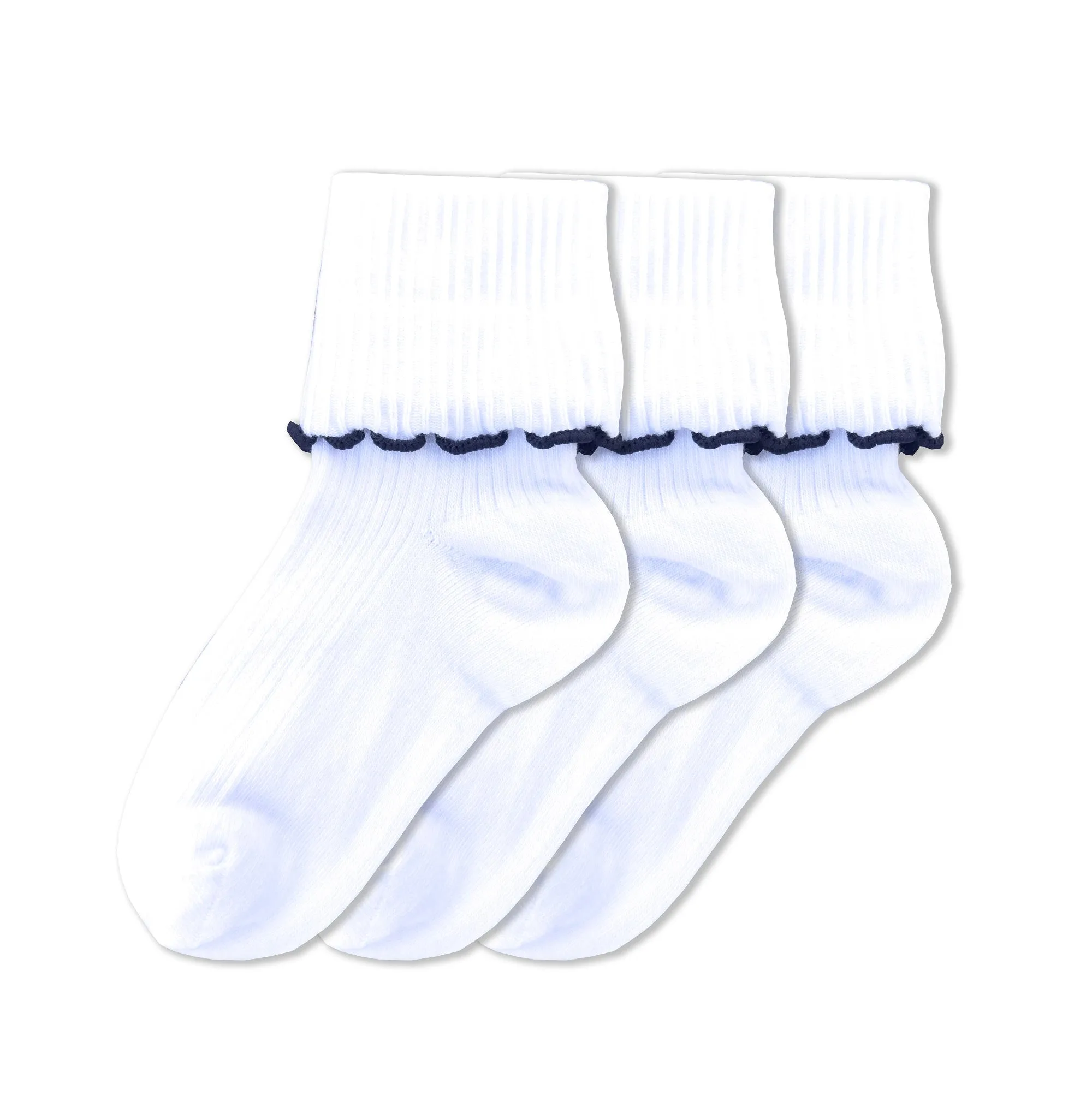 Turn Cuff Lettuce Edge Combed Cotton Seamless Toe School Uniform Socks