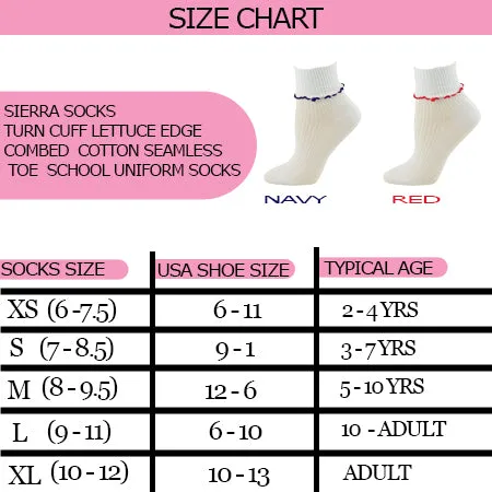 Turn Cuff Lettuce Edge Combed Cotton Seamless Toe School Uniform Socks