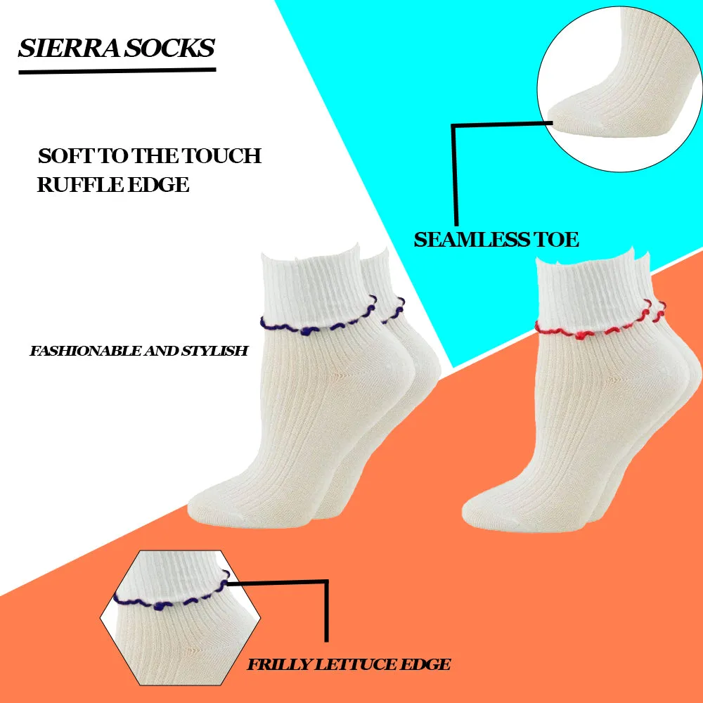 Turn Cuff Lettuce Edge Combed Cotton Seamless Toe School Uniform Socks