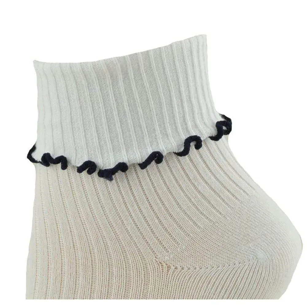 Turn Cuff Lettuce Edge Socks in Combed Cotton Seamless Toe for Girl's Uniform or Dress Up