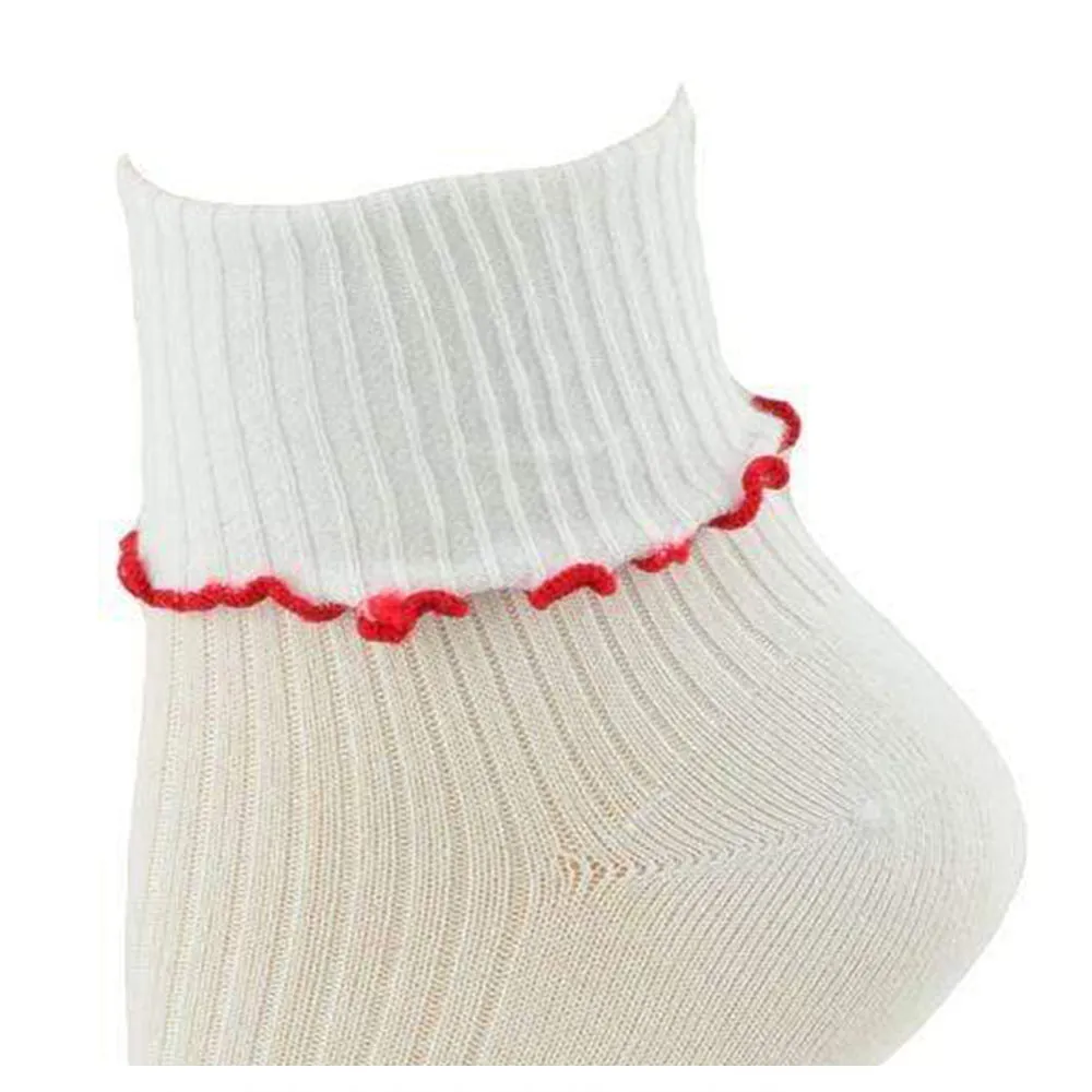 Turn Cuff Lettuce Edge Socks in Combed Cotton Seamless Toe for Girl's Uniform or Dress Up