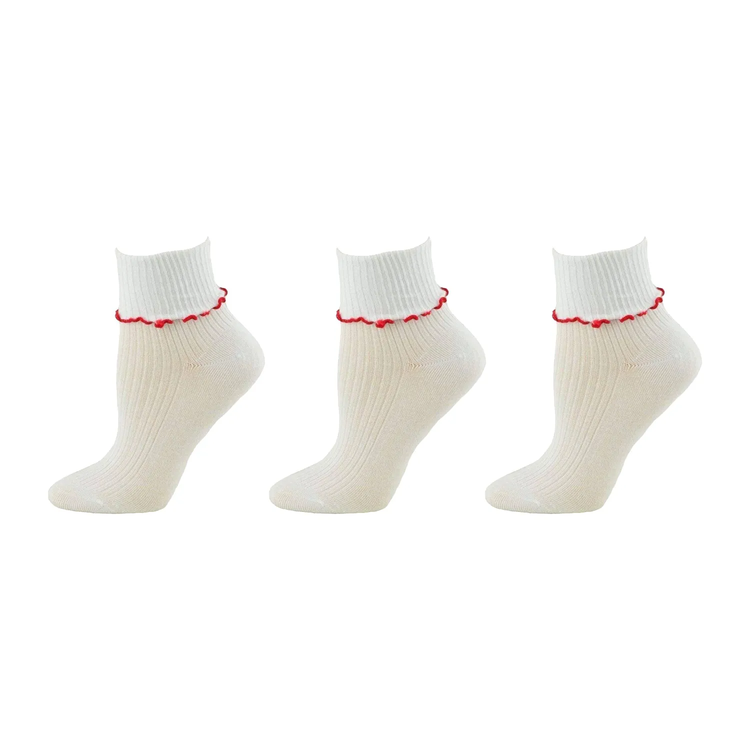 Turn Cuff Lettuce Edge Socks in Combed Cotton Seamless Toe for Girl's Uniform or Dress Up