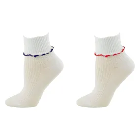 Turn Cuff Lettuce Edge Socks in Combed Cotton Seamless Toe for Girl's Uniform or Dress Up