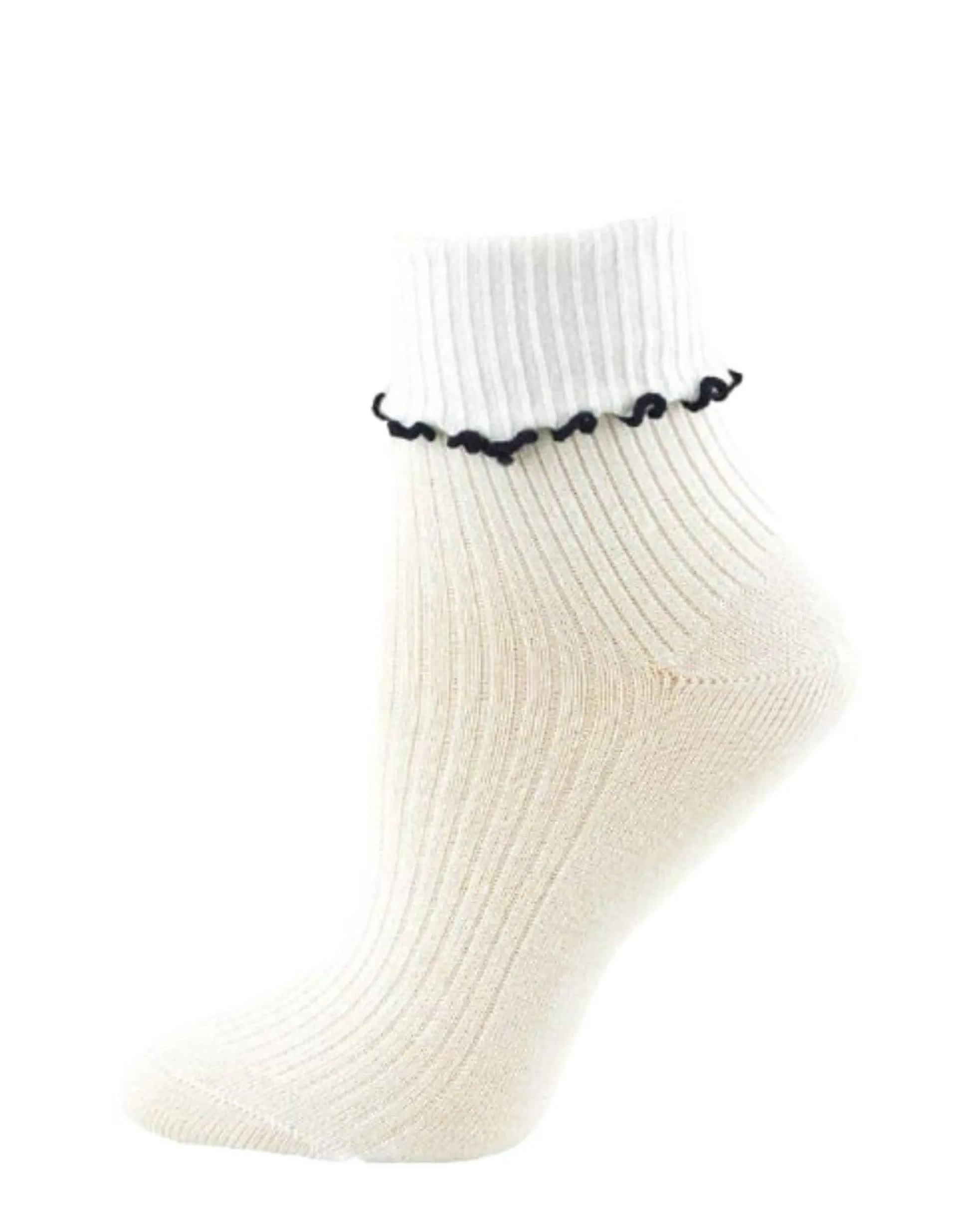 Turn Cuff Lettuce Edge Socks in Combed Cotton Seamless Toe for Girl's Uniform or Dress Up