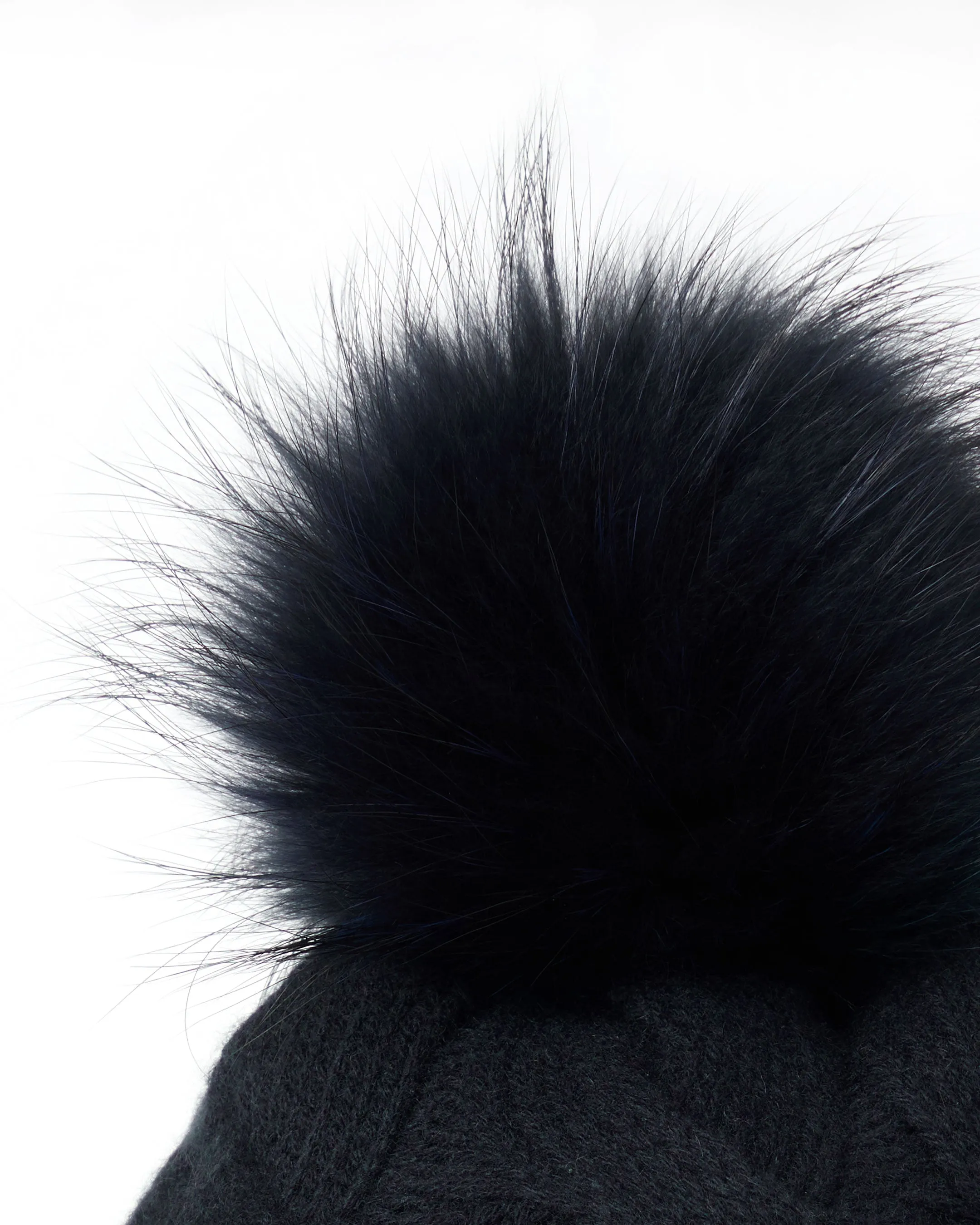 Unisex Chunky Cable Cashmere Hat With Pom Navy Blue