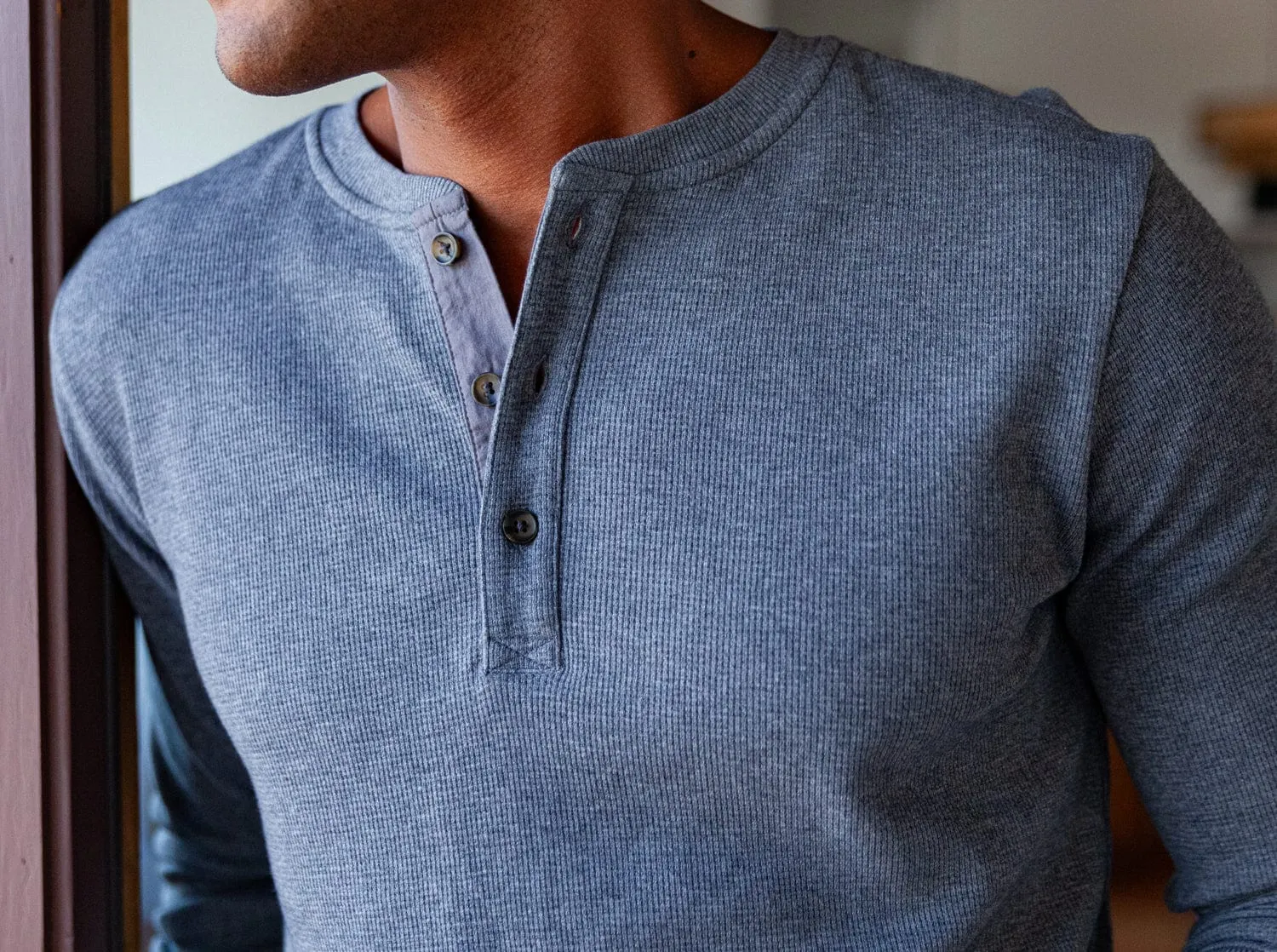 Waffle Henley - Heather Gray