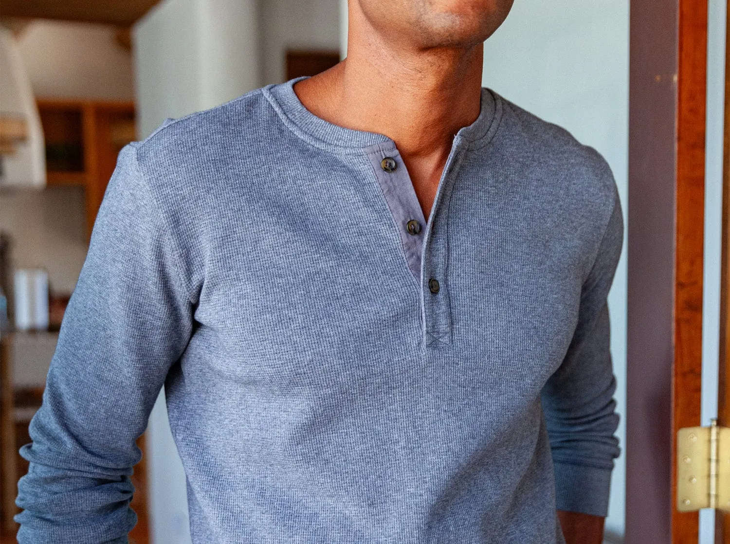 Waffle Henley - Heather Gray