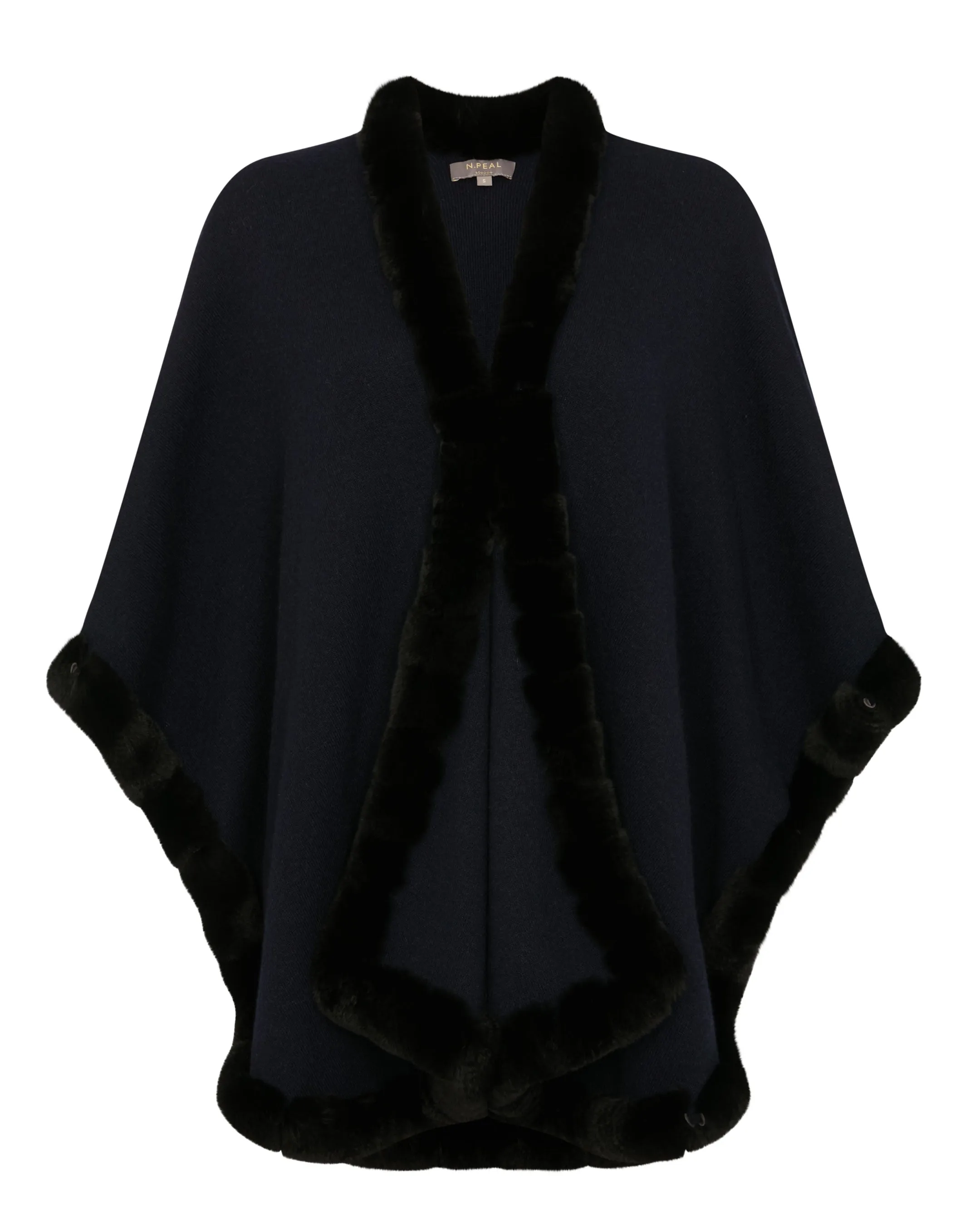 Women's Ayla Fur Trim Cashmere Cape Navy Blue