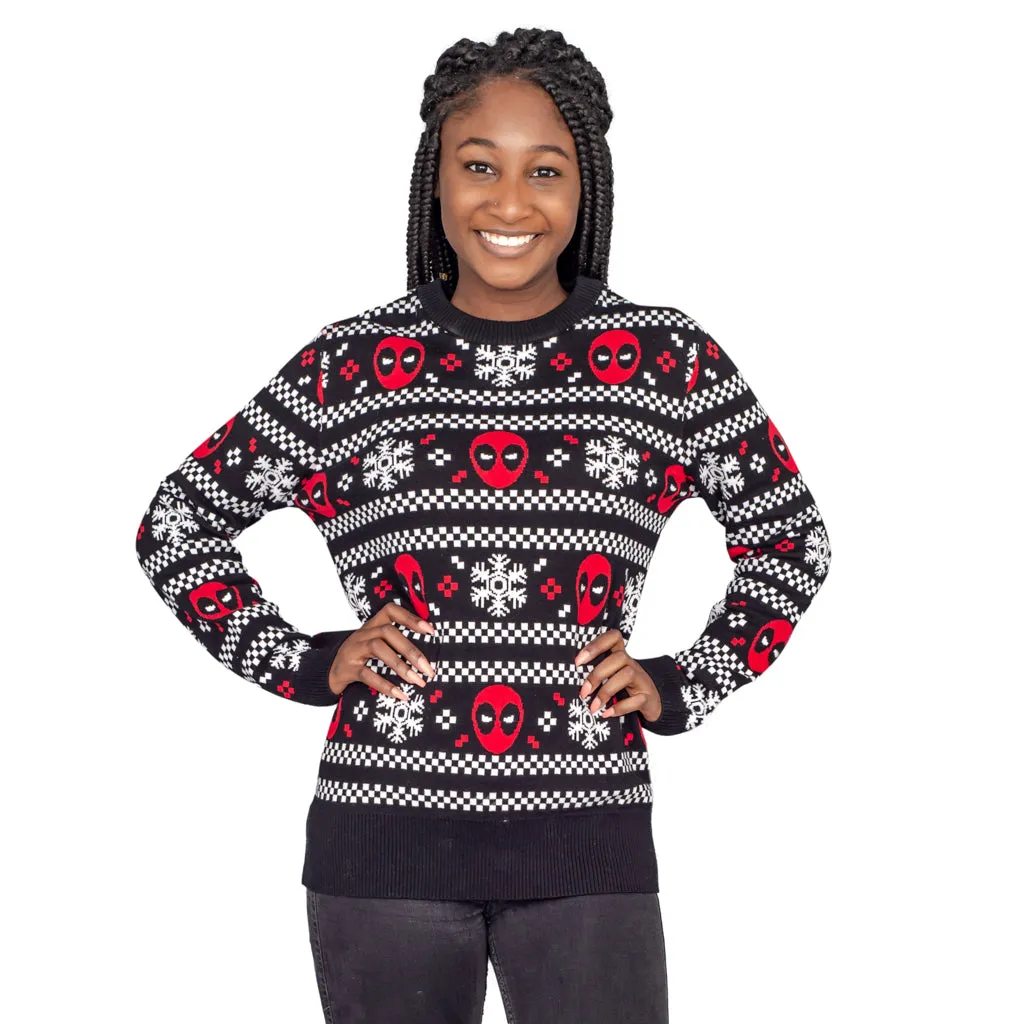 Women's Deadpool Holiday Snow Stripes Ugly Christmas Sweater