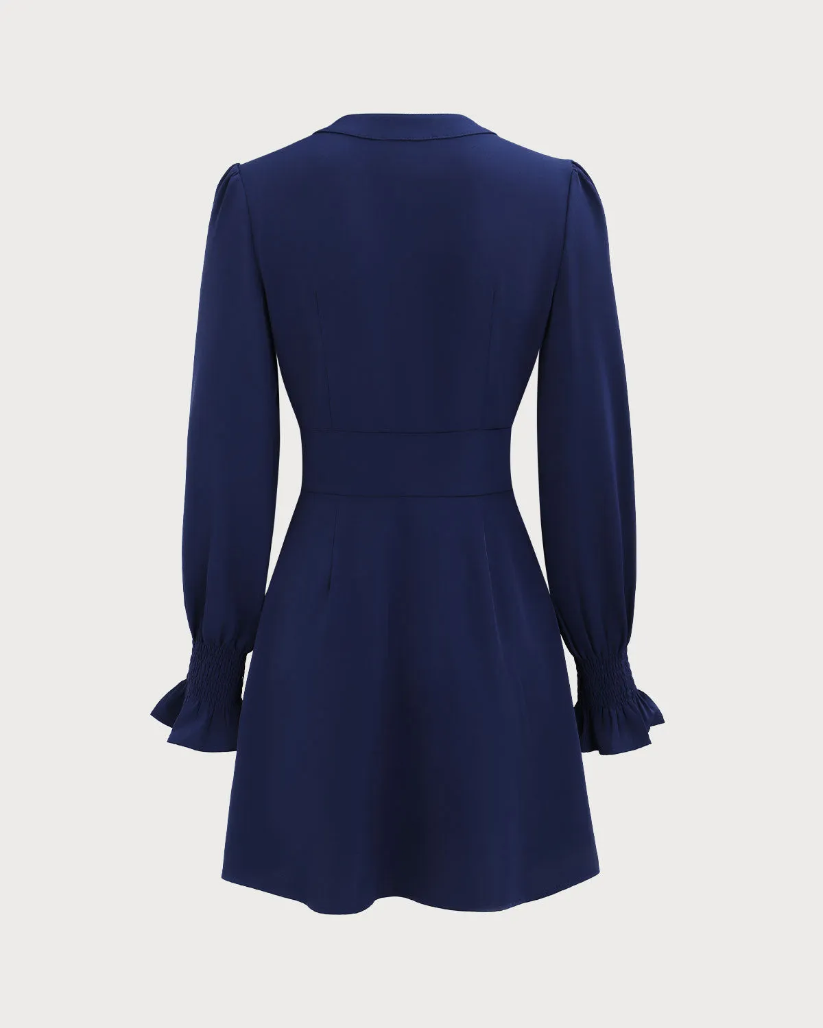 Women's Navy Ruffle Long Sleeve Mini Dress